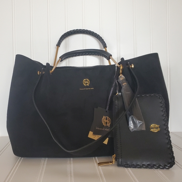House of Harlow 1960 Handbags - House of Harlow 1960 Black Suede Luxe Satchel NWT